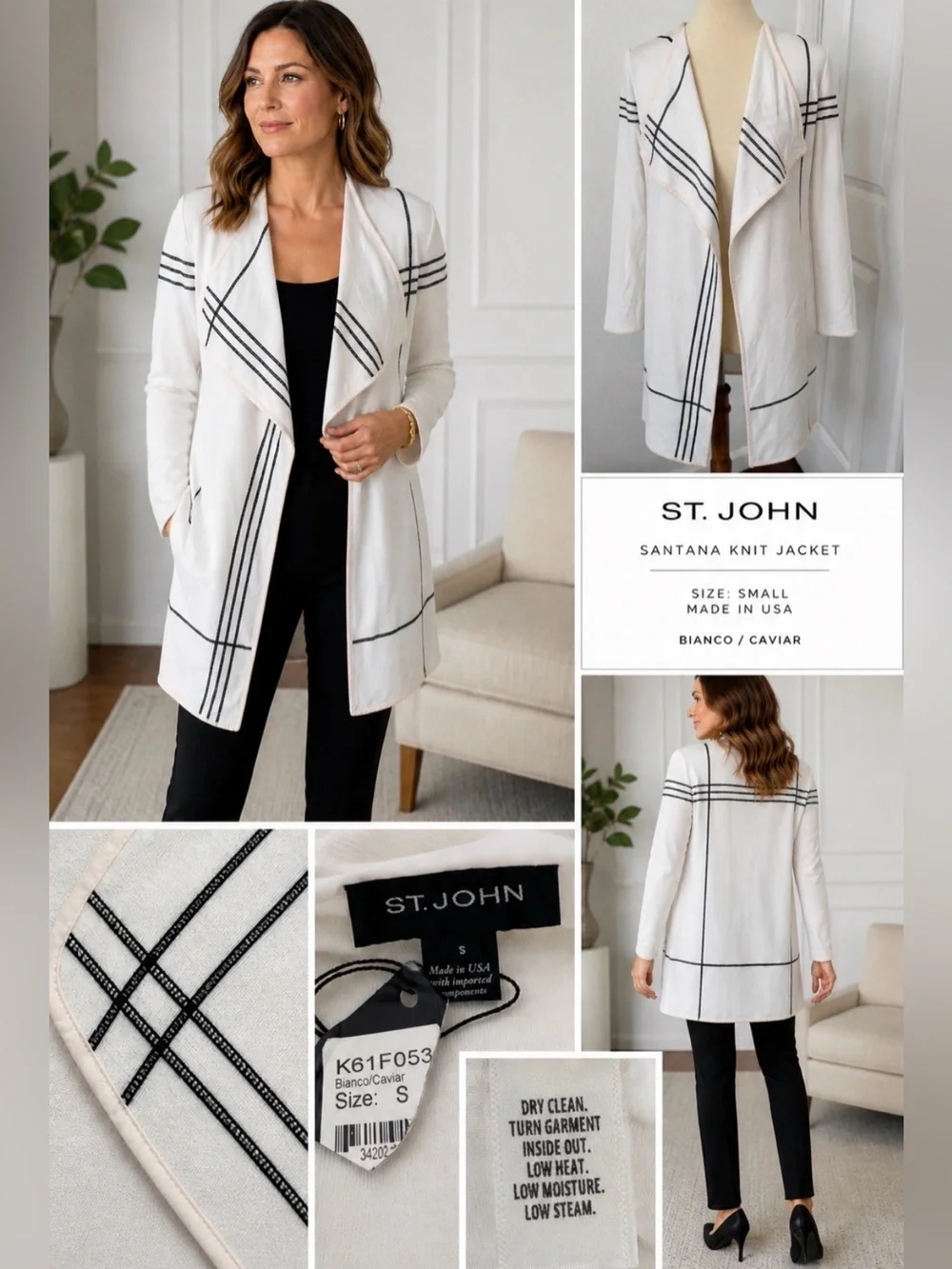 St. John Santana Knit Jacket Viscose Blend Open Front Cardigan NWT Small *Read*